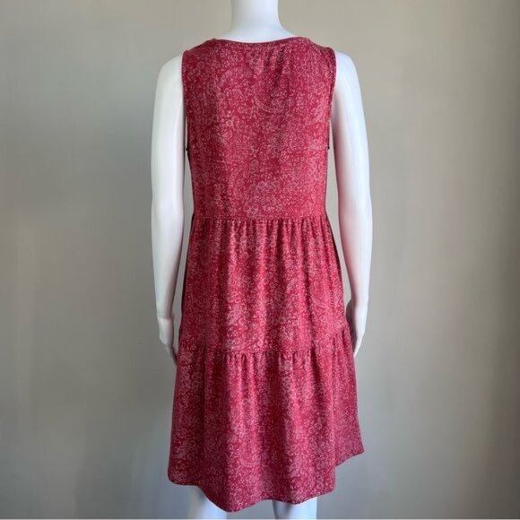 FRYE Tiered Knit Sleeveless Dress With Pockets in Faded Bandana Red - M - Picture 4 of 9